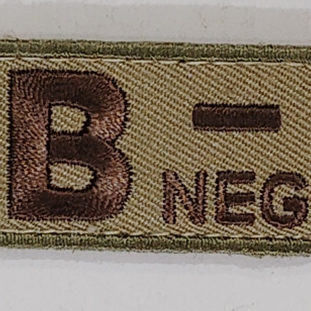 B- NEG Blood Type Patch – 2"W, Coyote, Hook & Loop Backing, Tactical ID Badge