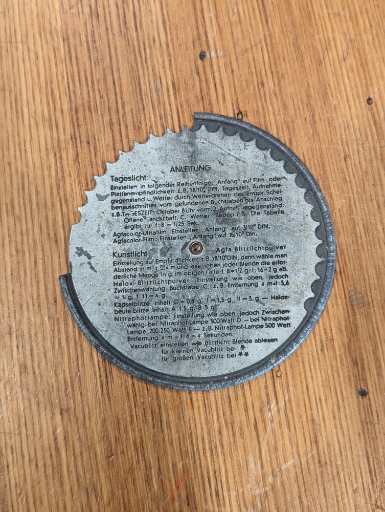 WW2 Agfa Aperture Light Exposure Slide Table German Camera Daylight Meter Trophy
