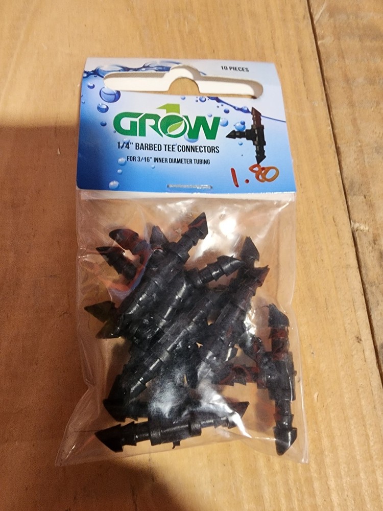 Grow1 Barbed Tee Connector - 1/4" (10 pack)