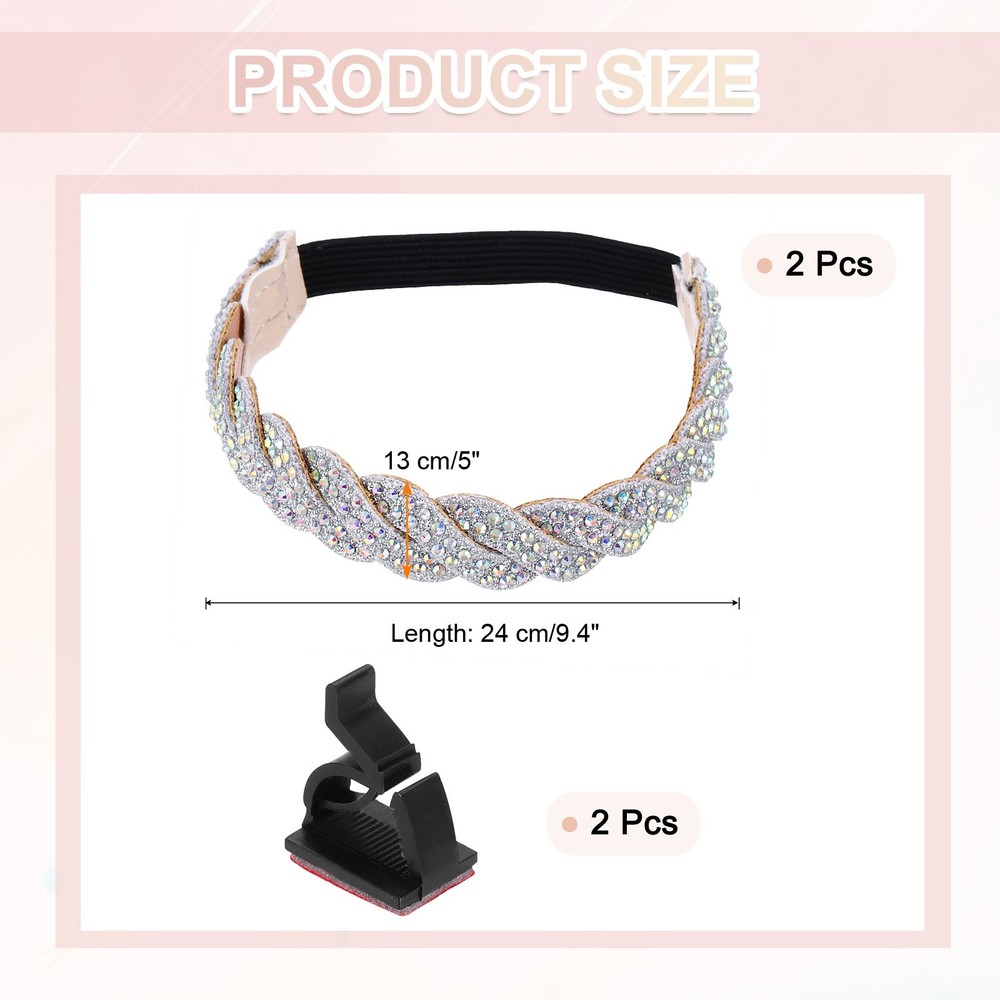 2 Pcs Rhinestone Elastic Shoe Straps Heels Ankle Straps, Silver+Gradient Silver