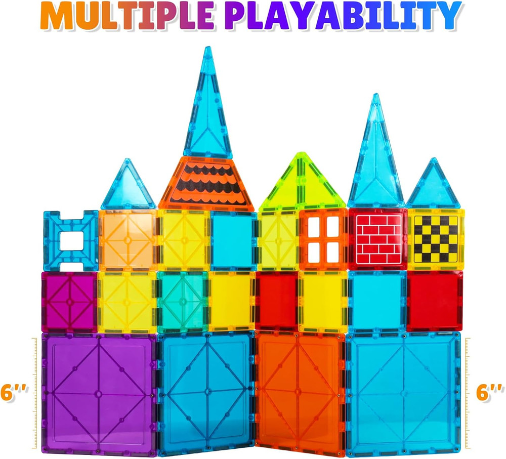 Large Magnetic Tiles Set - 6 Piece Square STEM Learning & Educational Building K