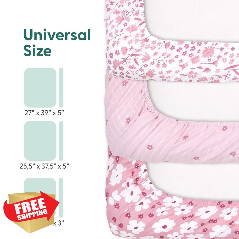 The Peanutshell Playard Sheets 3 Pack, Daisy Mini Crib