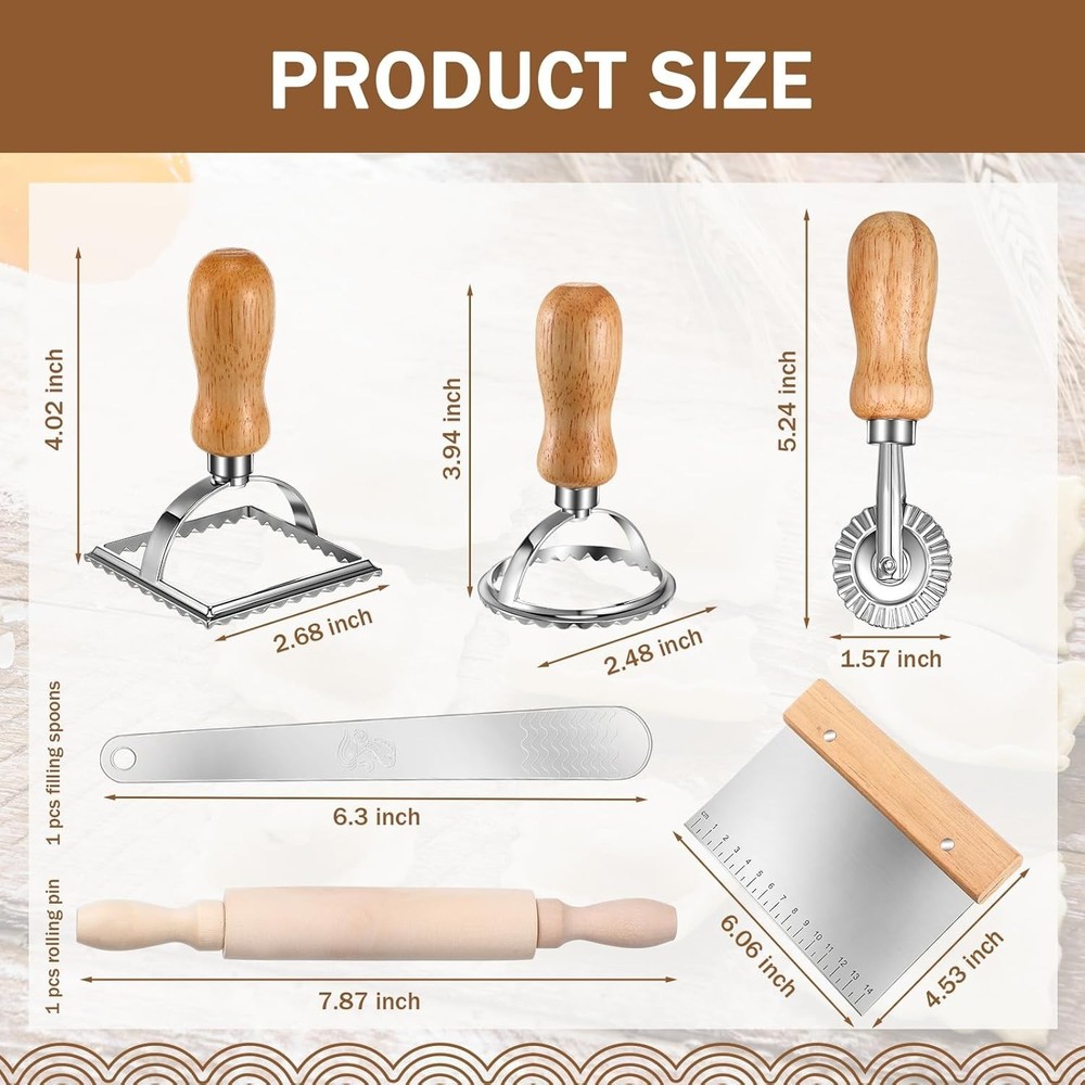 9-Piece Pasta Maker Set Include Bamboo Drying Rack Ravioli Press Gnocchi Board