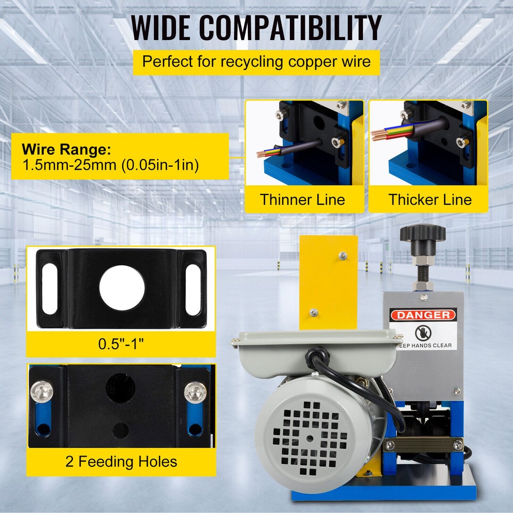 Electric Wire Stripping Machine 0.05" - 1" Copper Cable Stripper 1.5-25mm