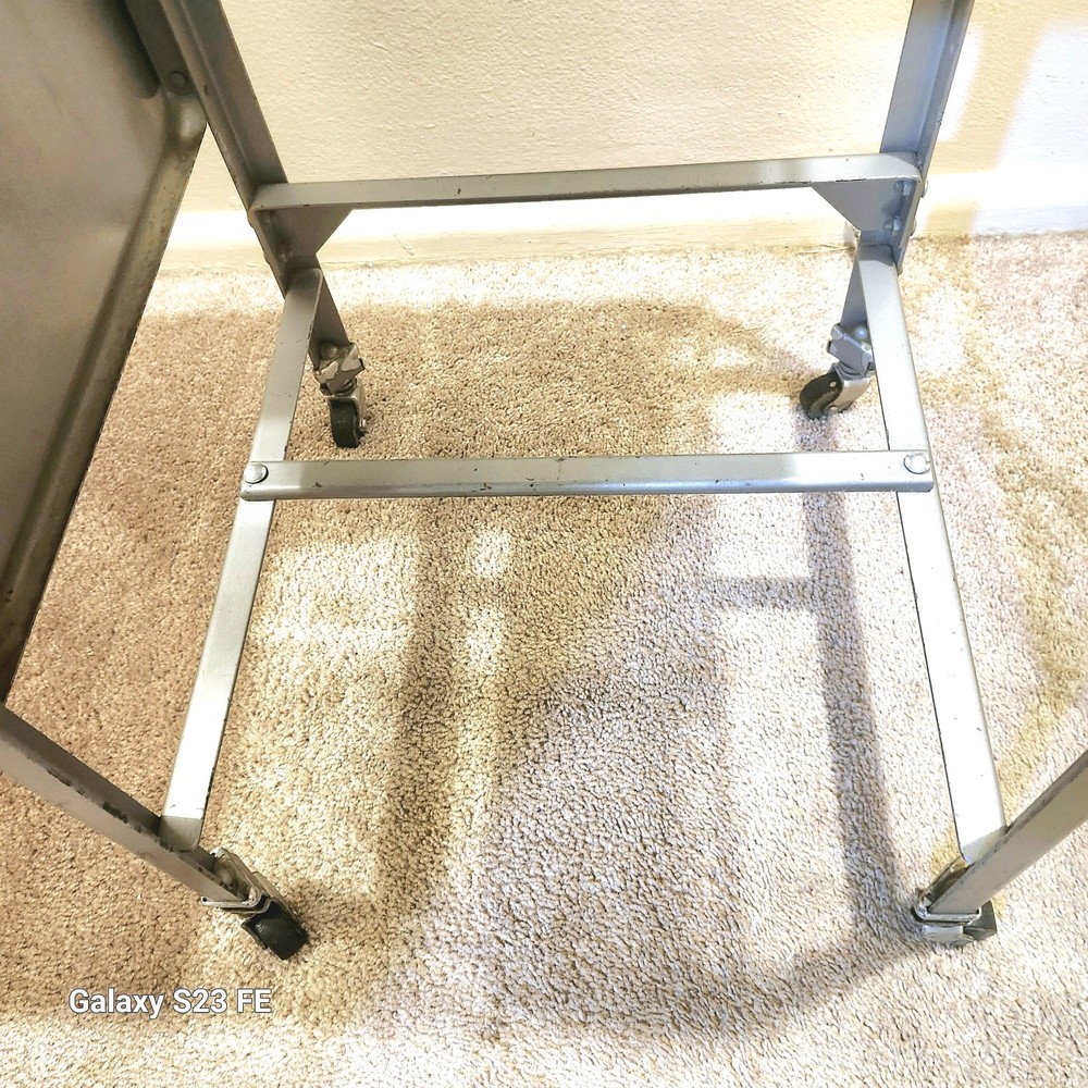 Mid Century Metal Rolling Typewriter Desk With Drop-leaf Fold Down Side
