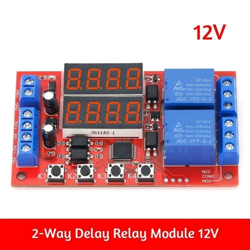 Adjustable Dual Relay Timer Module 12 Volt 10 Amp 32 Mode Delay Switch Board