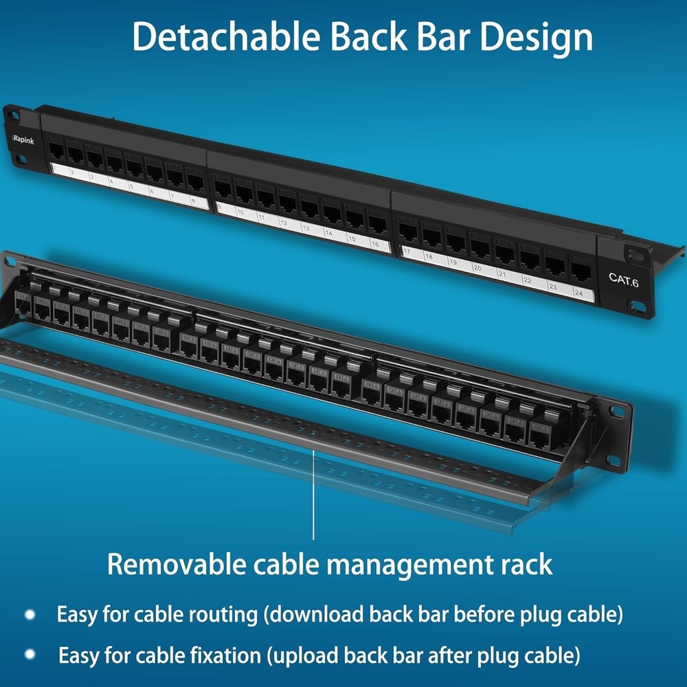 24 Port Cat6 Patch Panel with 10G Support - Effortless Installation & Upgrades