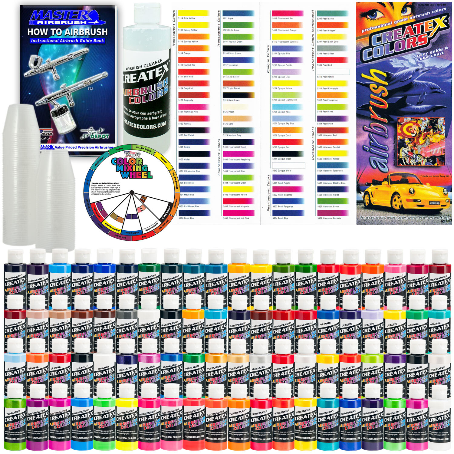 Createx DELUXE ALL 80 COLORS SET 2oz Airbrush Hobby OPAQUE TRANSPARENT Paint - A
