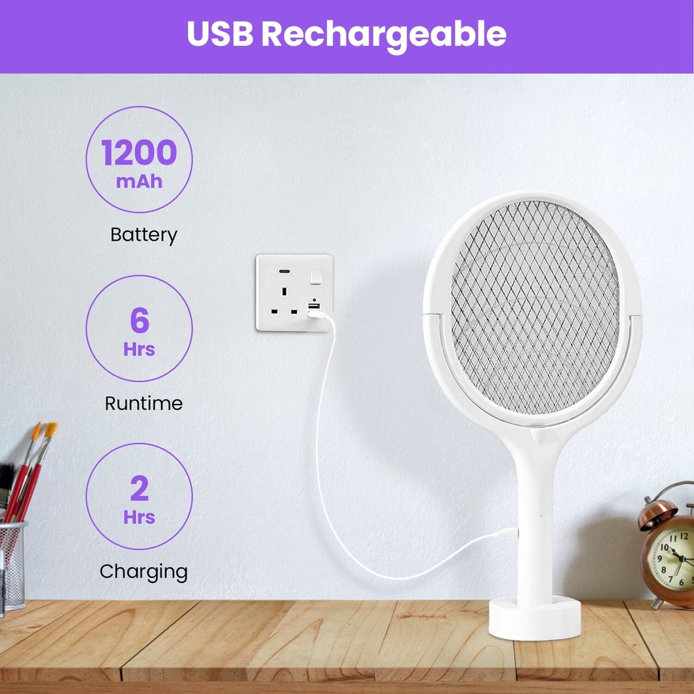 90º Rotating Electric Bug Zapper Racket Bug Zapper Mosquito Swatter Zapper Mini
