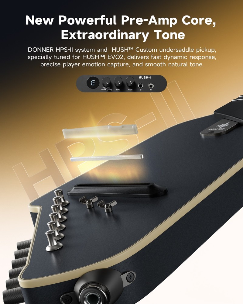 Donner HUSH I EVO 2 Acoustic Electric Guitar Bundle | Black