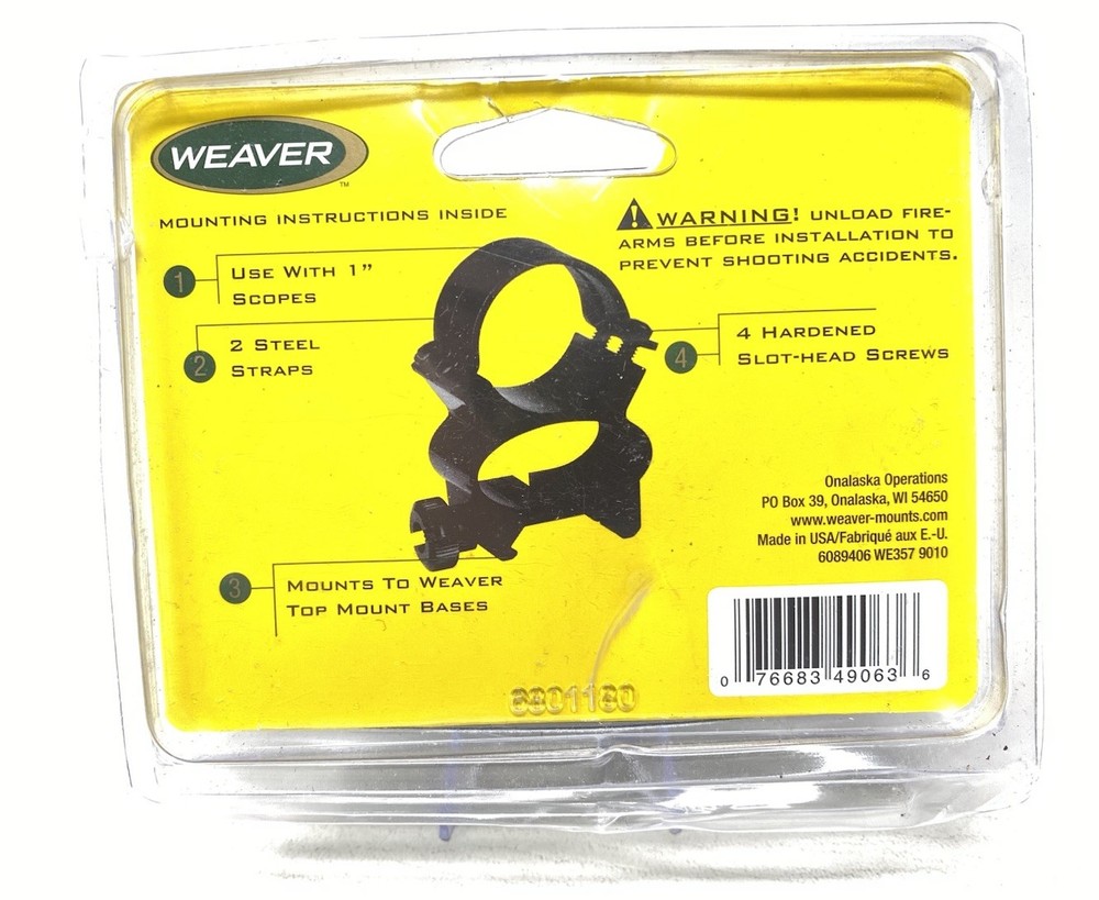 Weaver Optics 1" See-Thru Matte Black Quad Lock Mounting Ring