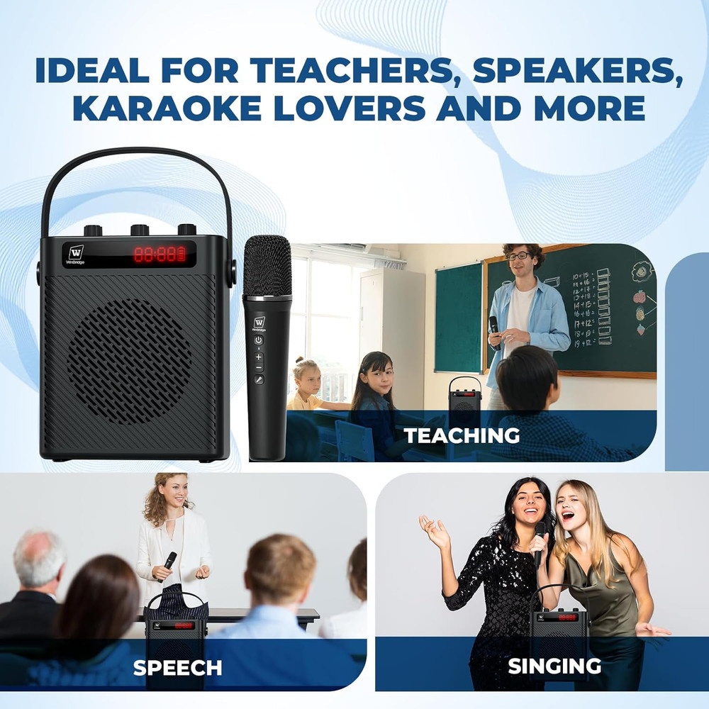 Voice Amplifier with Wireless Microphone & Speaker - Portable Mini Bluetooth PA