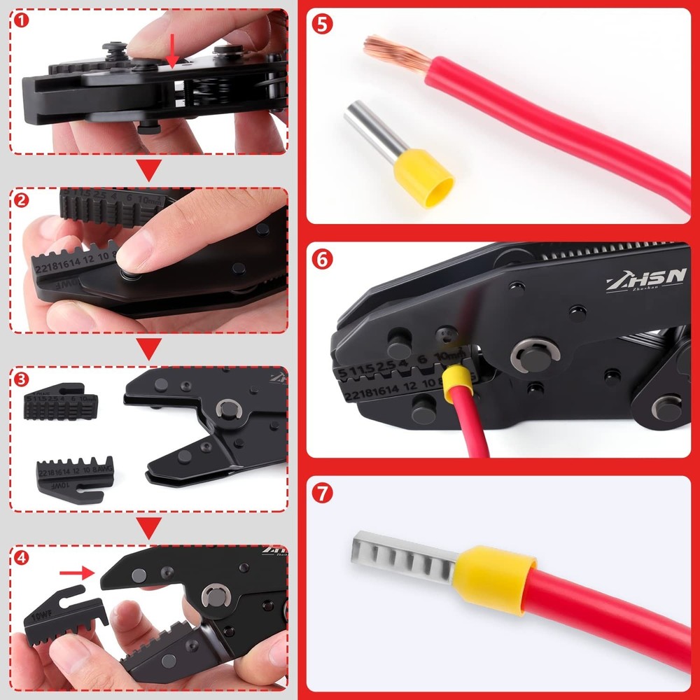 Zhushan 8PCS Wire Crimping Tool Set,Ratcheting Crimper Kit with Interchangeab...