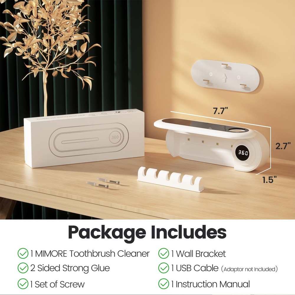 Toothbrush Holder, 5 Toothbrush Slots & Timer Function, Cordless Wall Mounted
