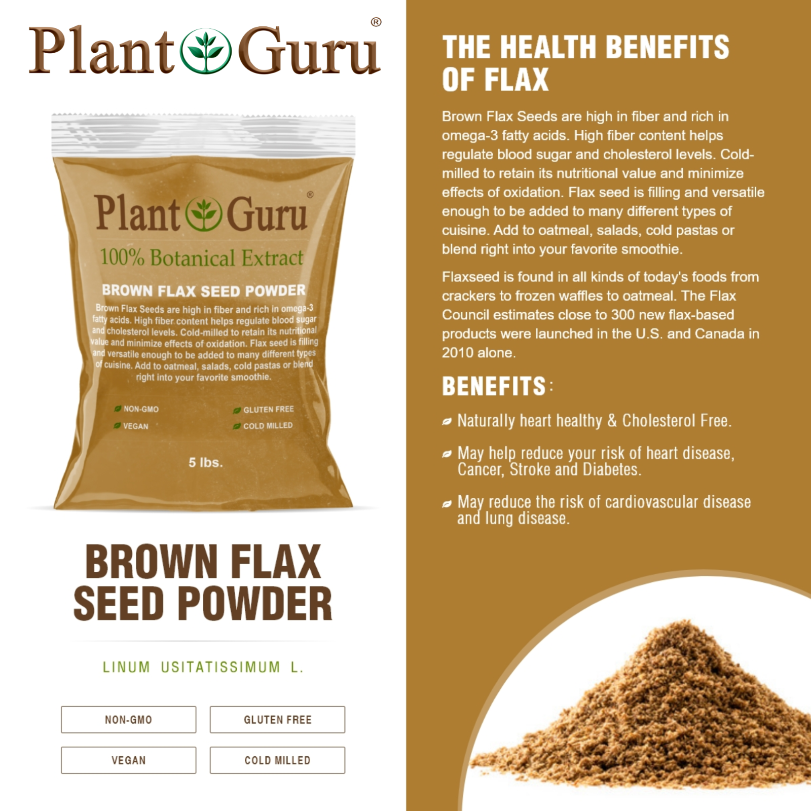 Ground Flax Seed Powder BROWN & GOLDEN 100% Pure Linseed Flaxseed Meal Bulk