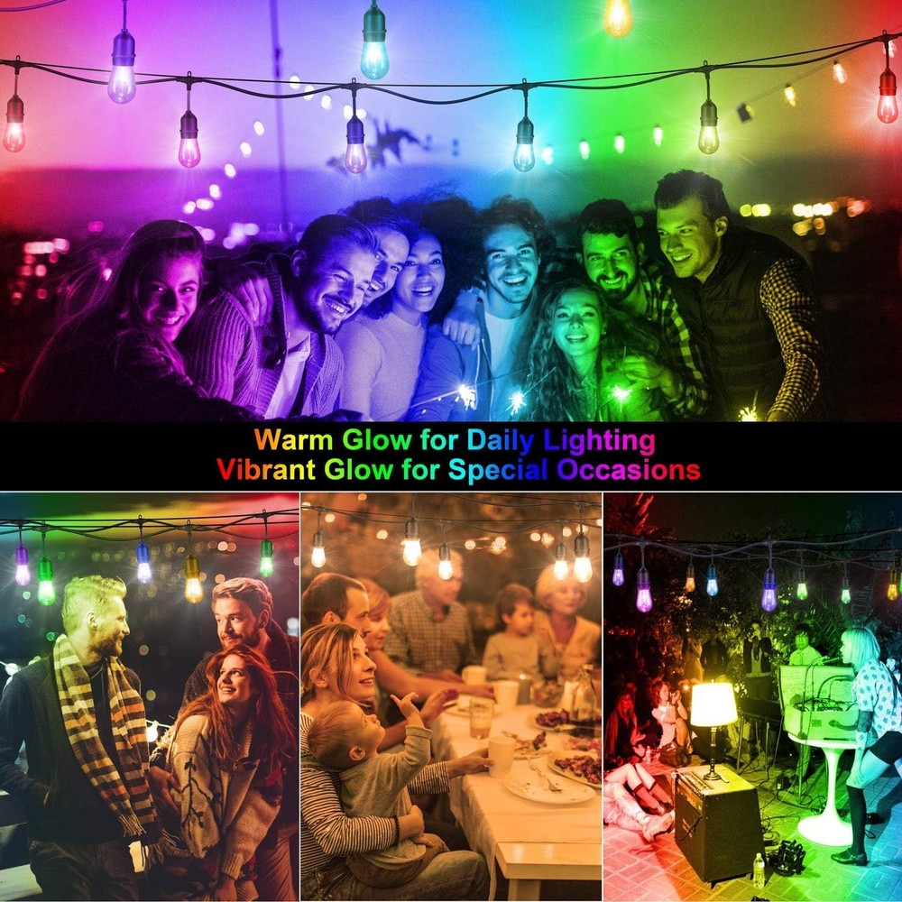 Waterproof RGB 48FT Outdoor String Lights with Dimmable Remote Functionality