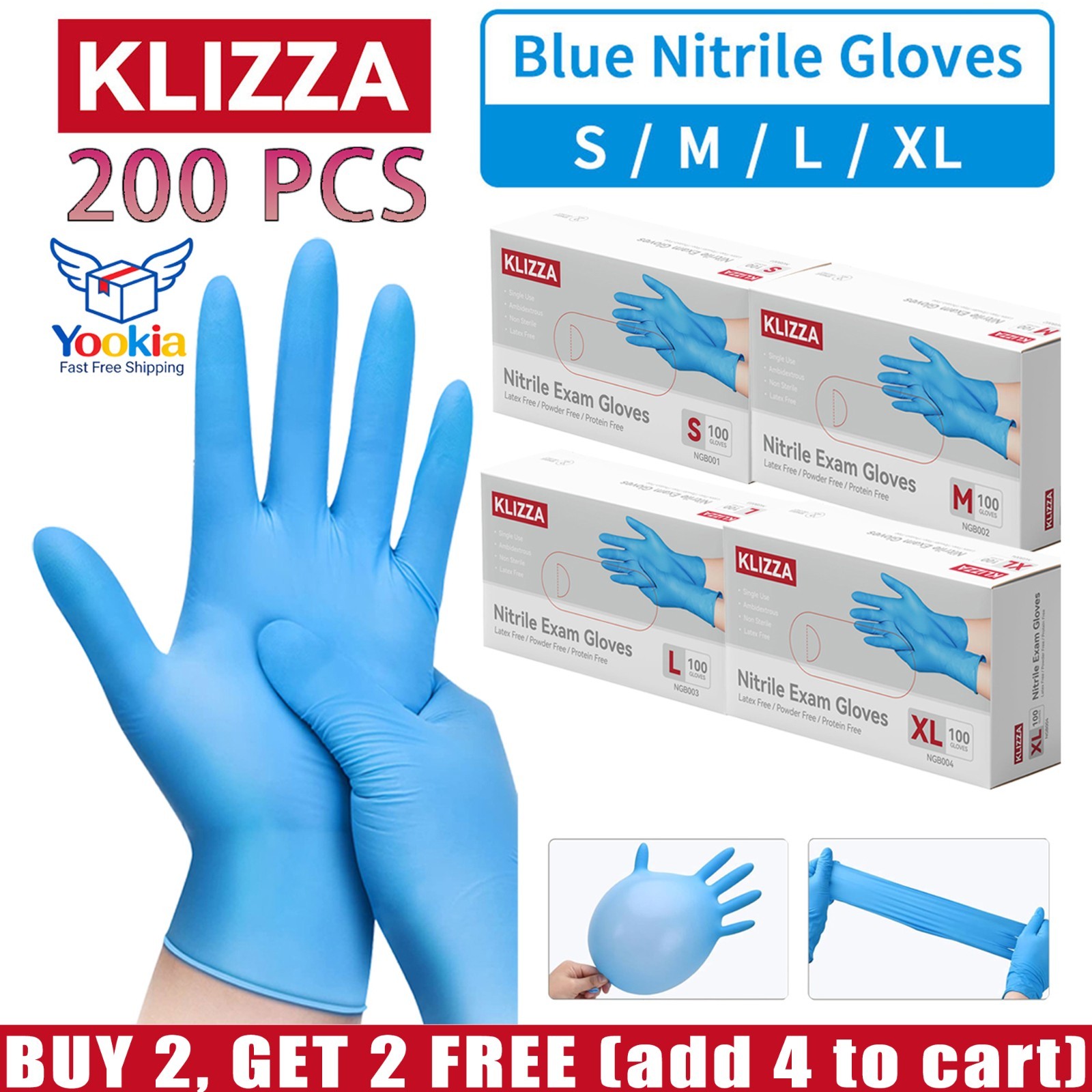 200PCS Nitrile Medical Gloves Powder Free Latex Free Food Grade Disposable Glove