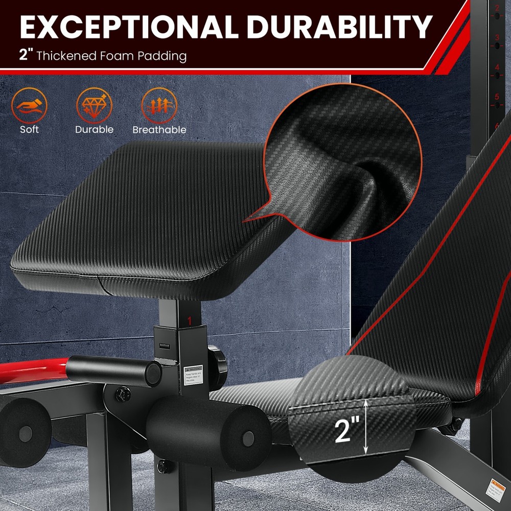 Adjustable Weight Bench, 900LBS Multi-functional Bench Press Set with Squat Rack