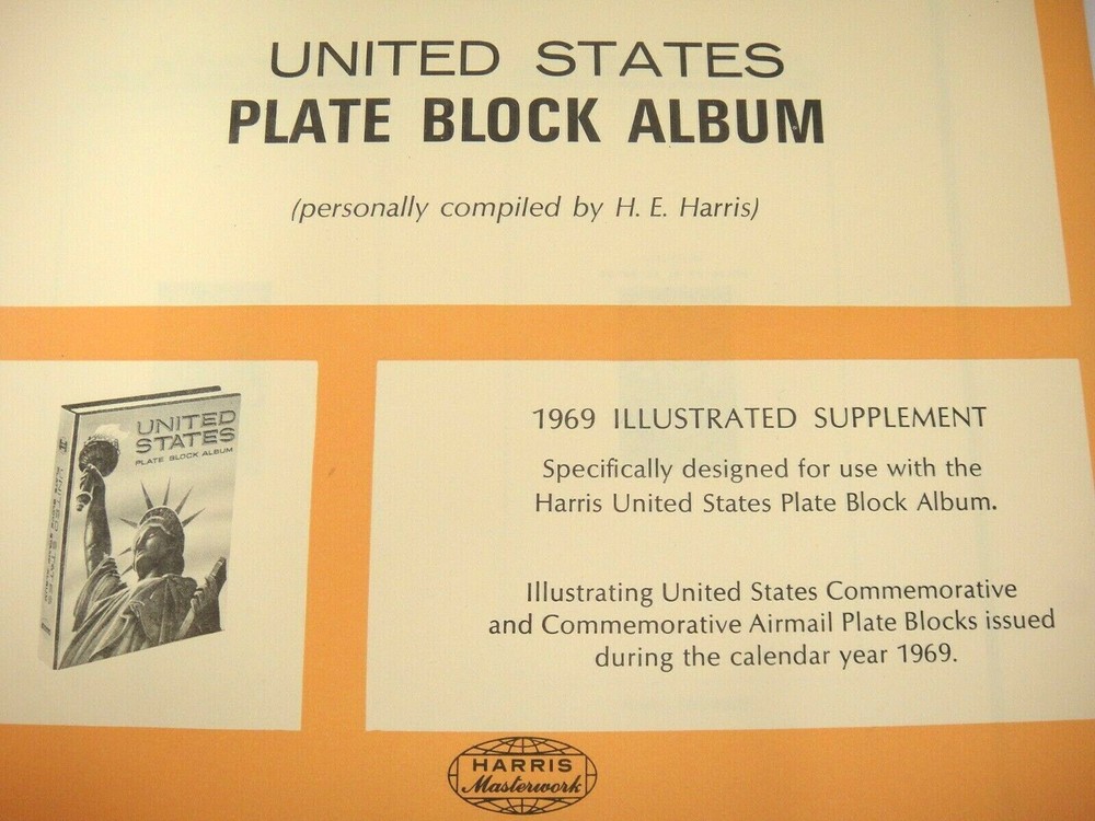 Harris 1969 United States Plate Block Album Supplement #460 Commemoratives NOS