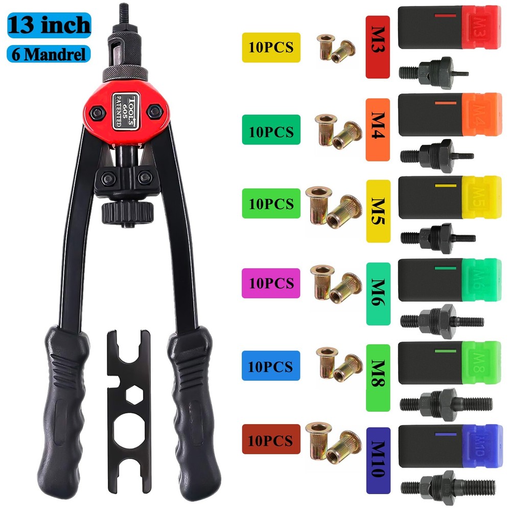 13'' Rivet Gun Kit Rivnut Thread Setting Tool Nut Setter NutSert Metric 60PC Nut