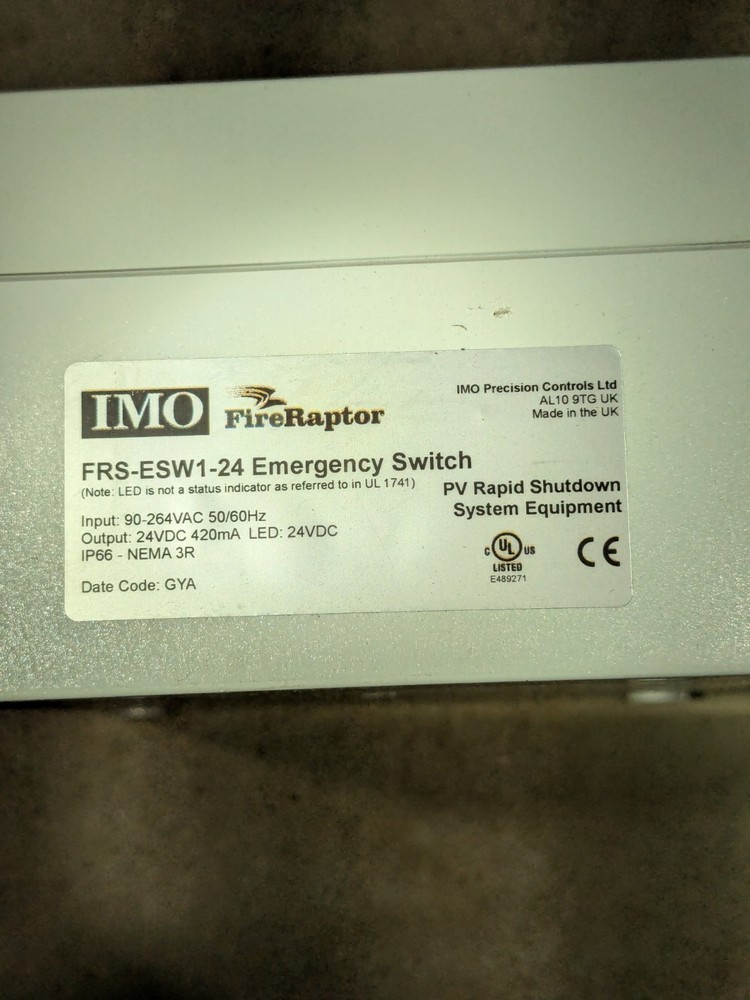 FRS-CBLD2 FireRaptor solar emergency shut down button with cord