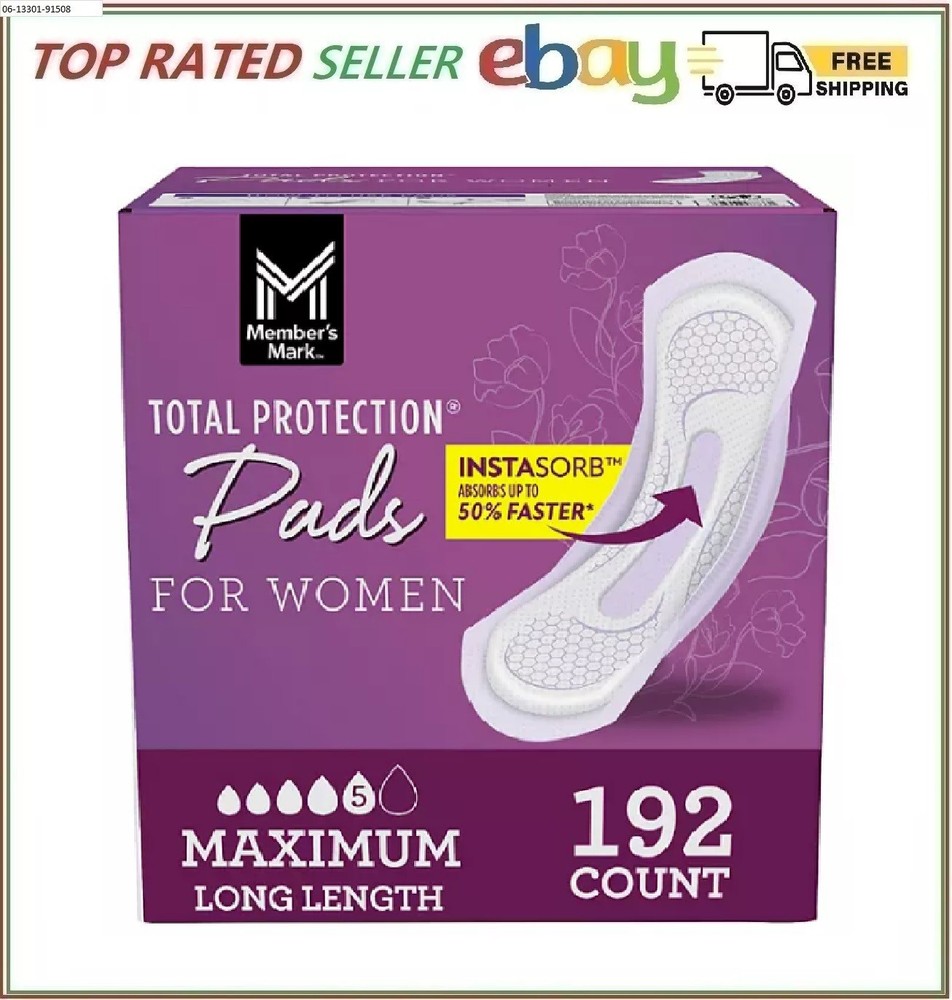 Member's Mark Total Protection Maximum Long Pads, 5 Drop, 192 ct.