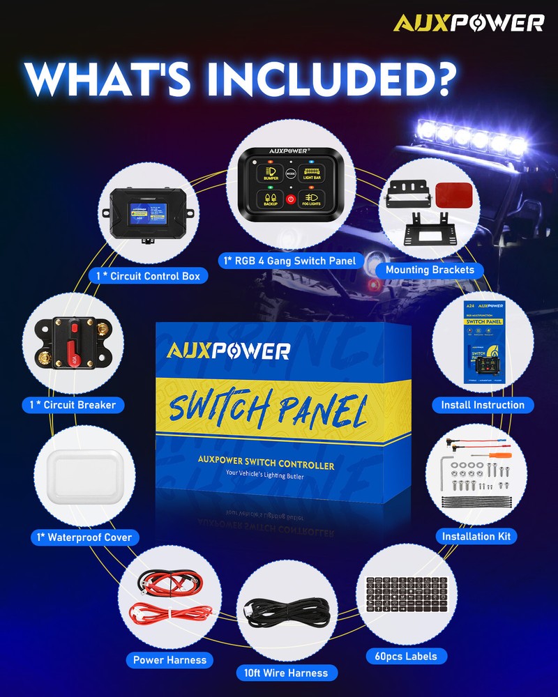 AUXPOWER RGB 4 Gang Switch Panel Toggle Touch On-Off LED Circuit Controller Box