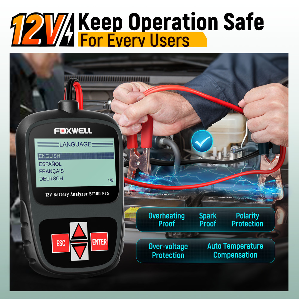 FOXWELL BT100 Pro Code Reader Battery Tester Cranking Charging Voltage Tester