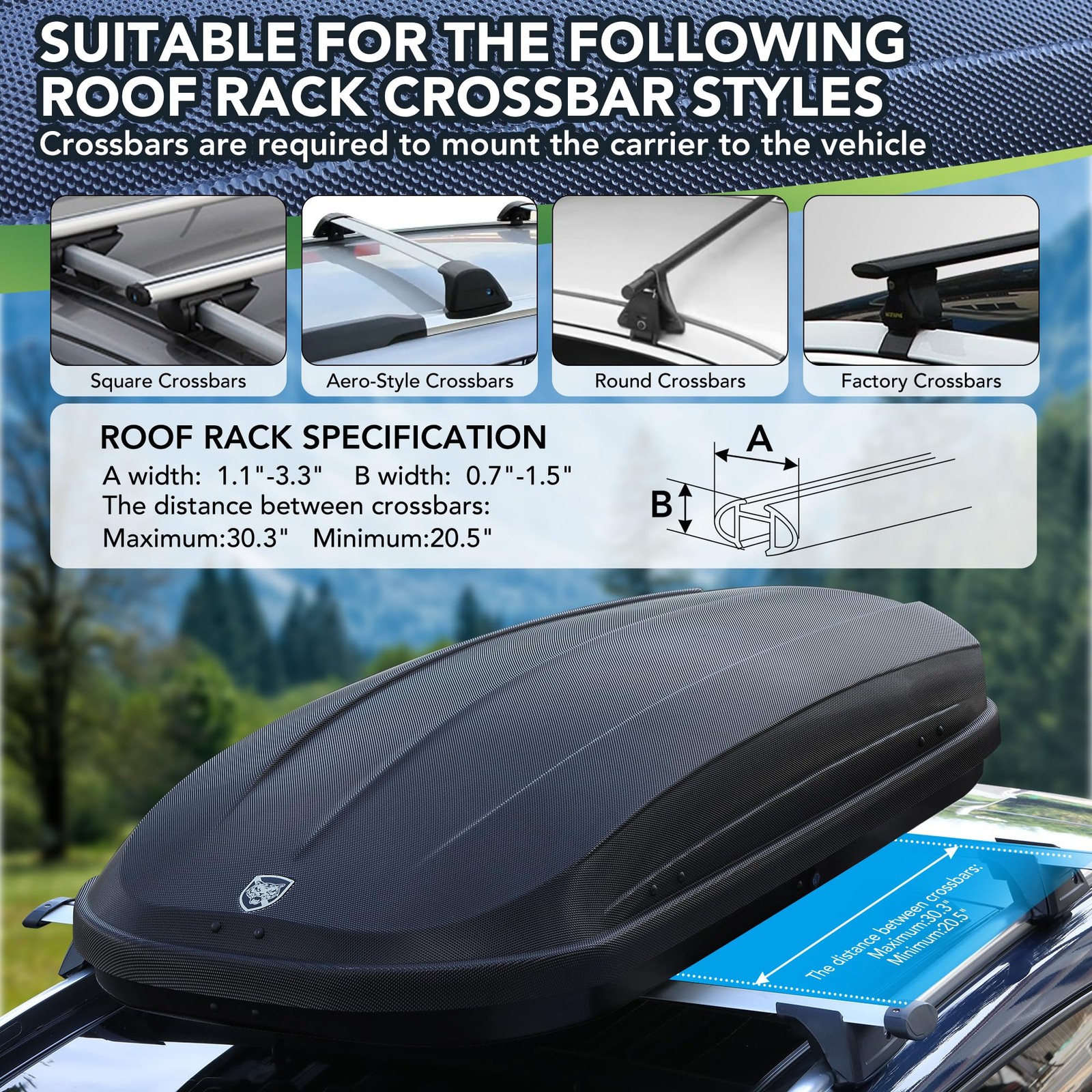Rooftop Cargo Box Carrier Dual-Side Opening Roof Mount Travel Luggage Storage