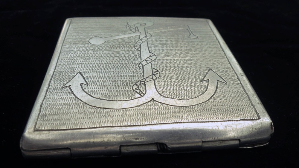 SCARCE Aluminium Cigarette Case OLD Naval Anchor Militaria German War Prisoner