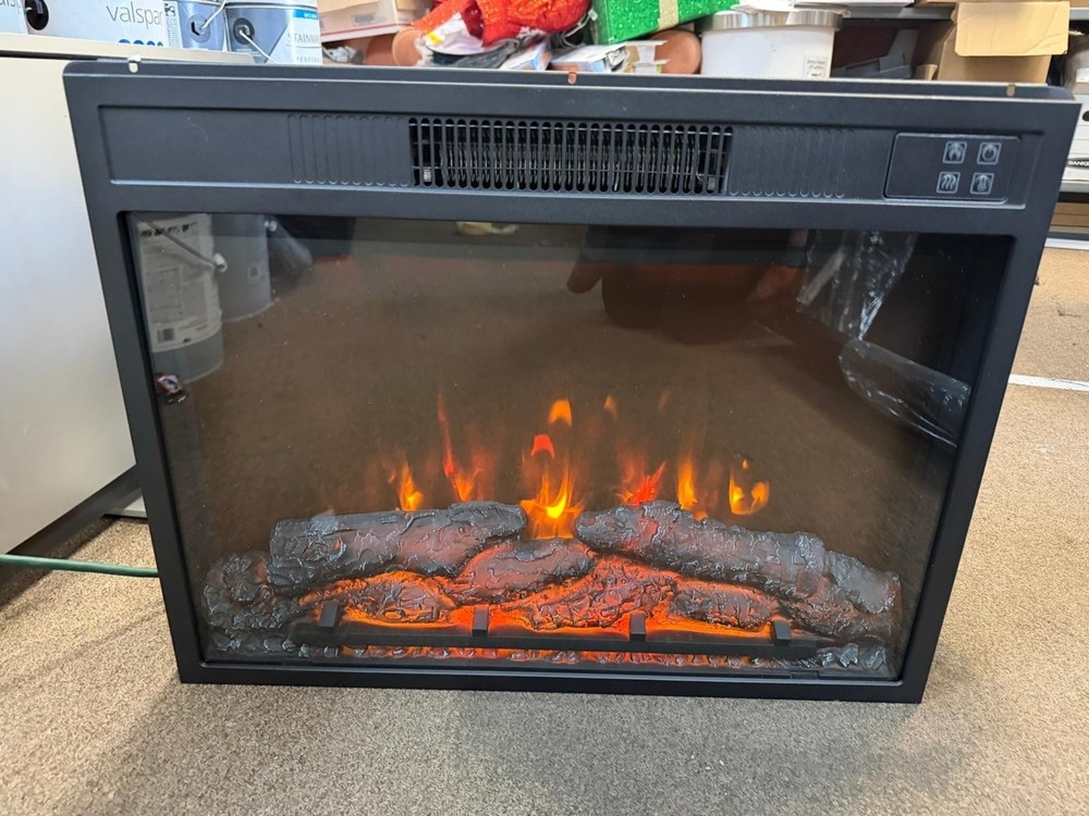 28.34 Black Electric Fireplace Insert Heater LED Flame Remote Control