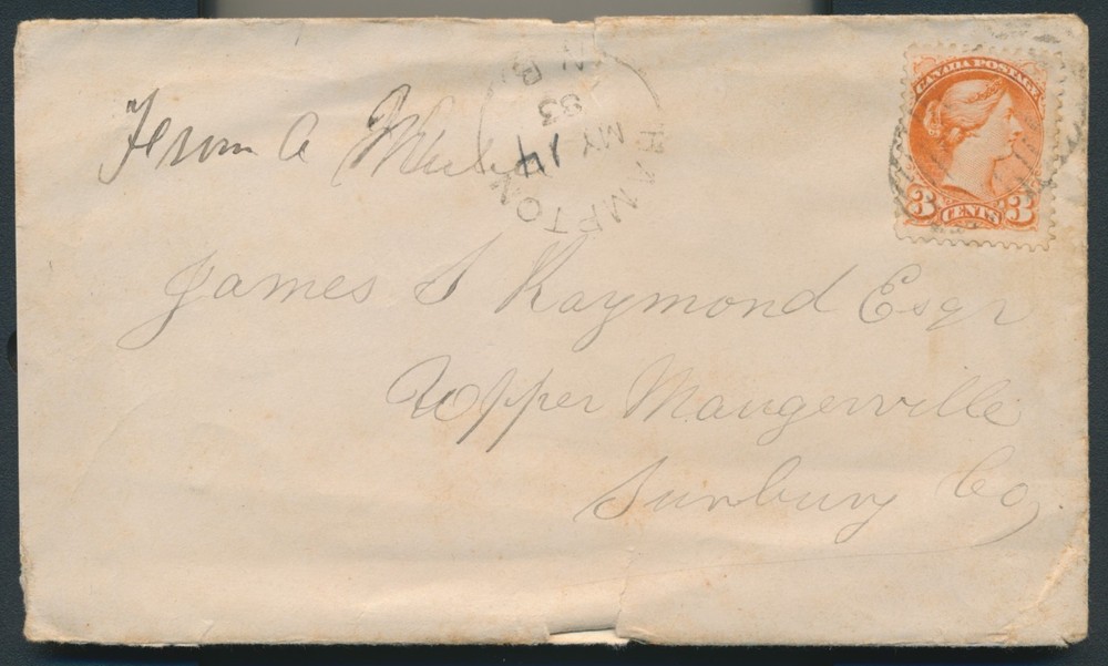 Hampton, NB - 1883 Split Ring Cancel on Cover
