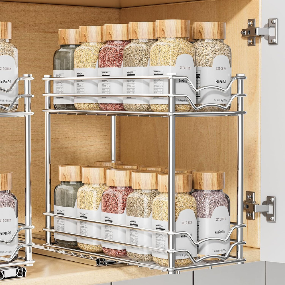 Pull Out Spice Rack Organizer for inside Cabinet, 2 Tier Slide Out Spice Orga...