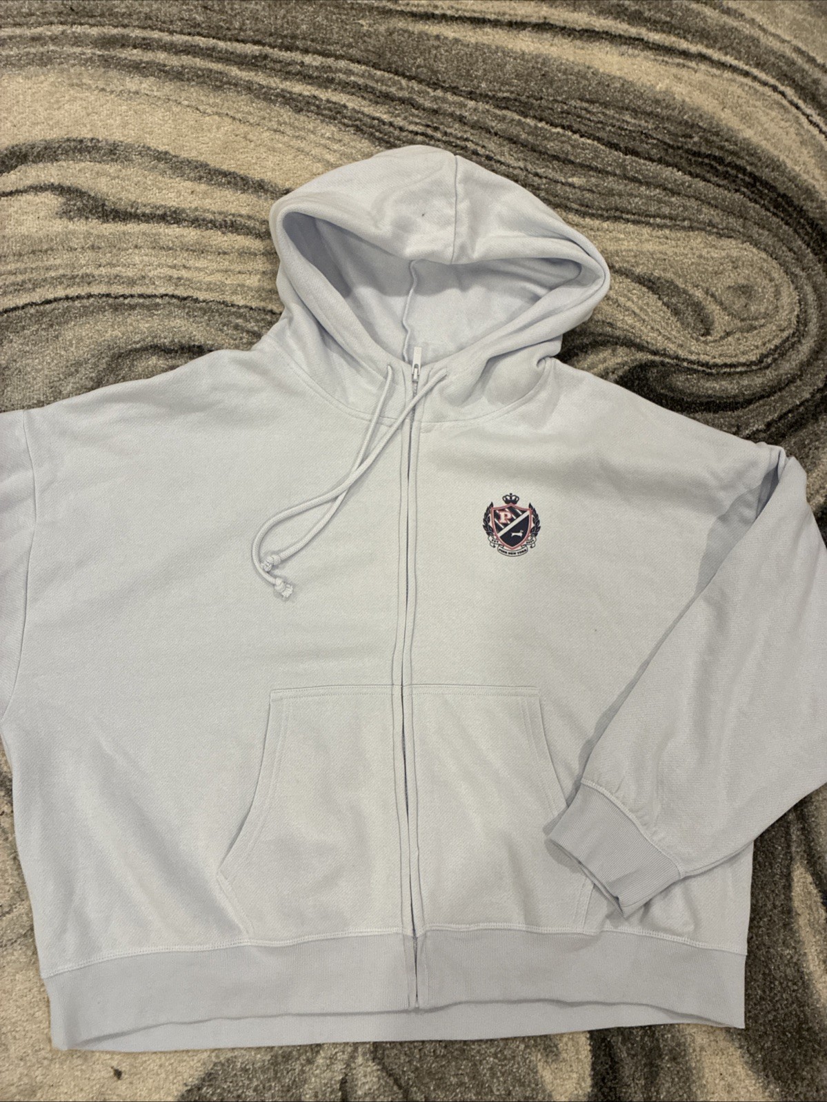 New Victoria’s Secret Pink Full Zip Hoodie (L) Drawstring Logo Light Blue NWT