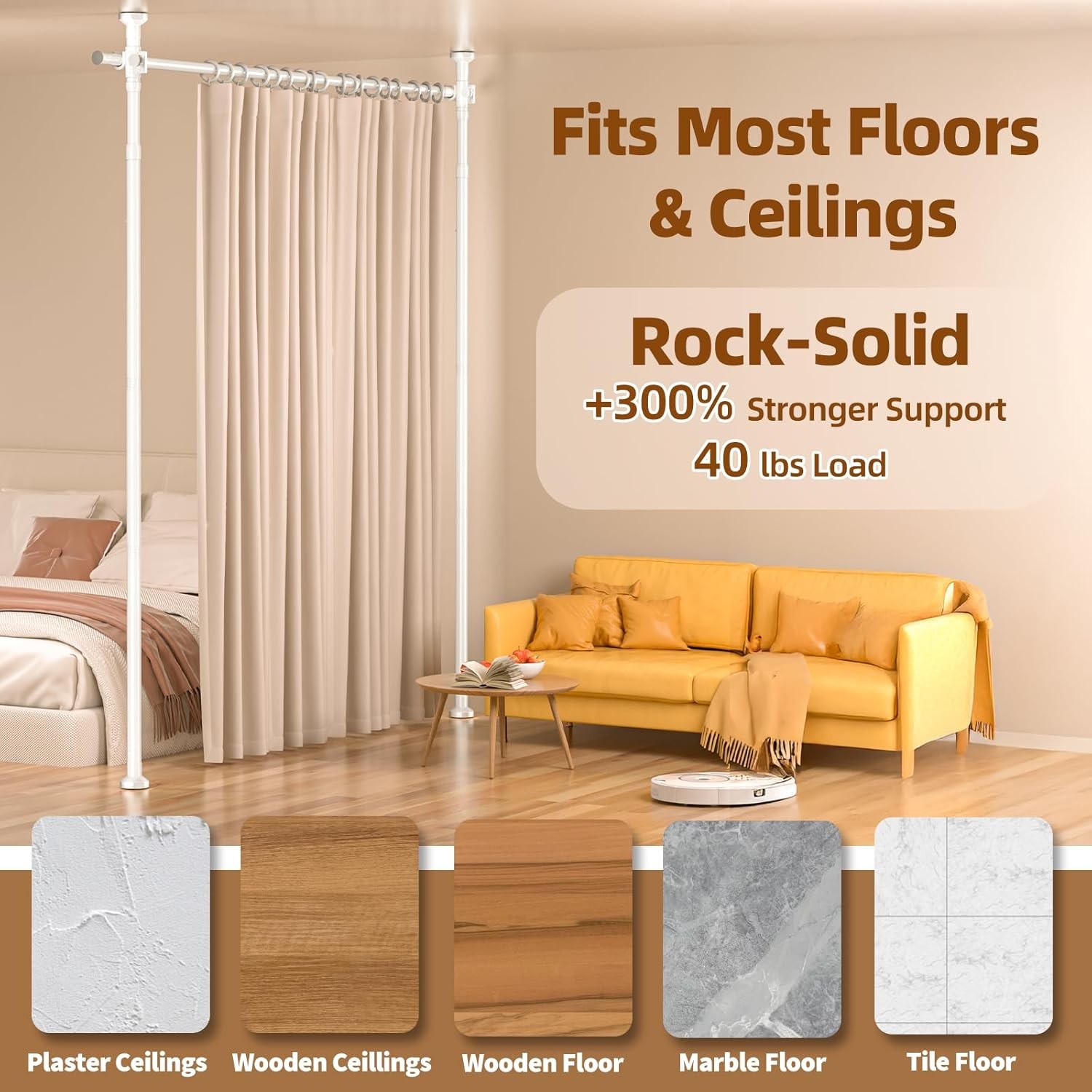 Room Divider No Drilling Curtain Rod Wall Divider Room Separation Durable Home