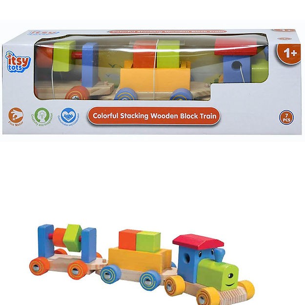 Itsy Tots Colorful Stacking Wooden Block Train\