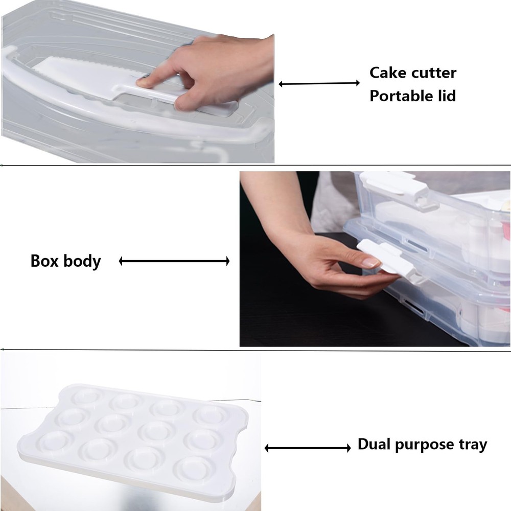 Plastic Cake and Cupcake Carrier HolderPortable Stackable Cupcake Dessert Sto...