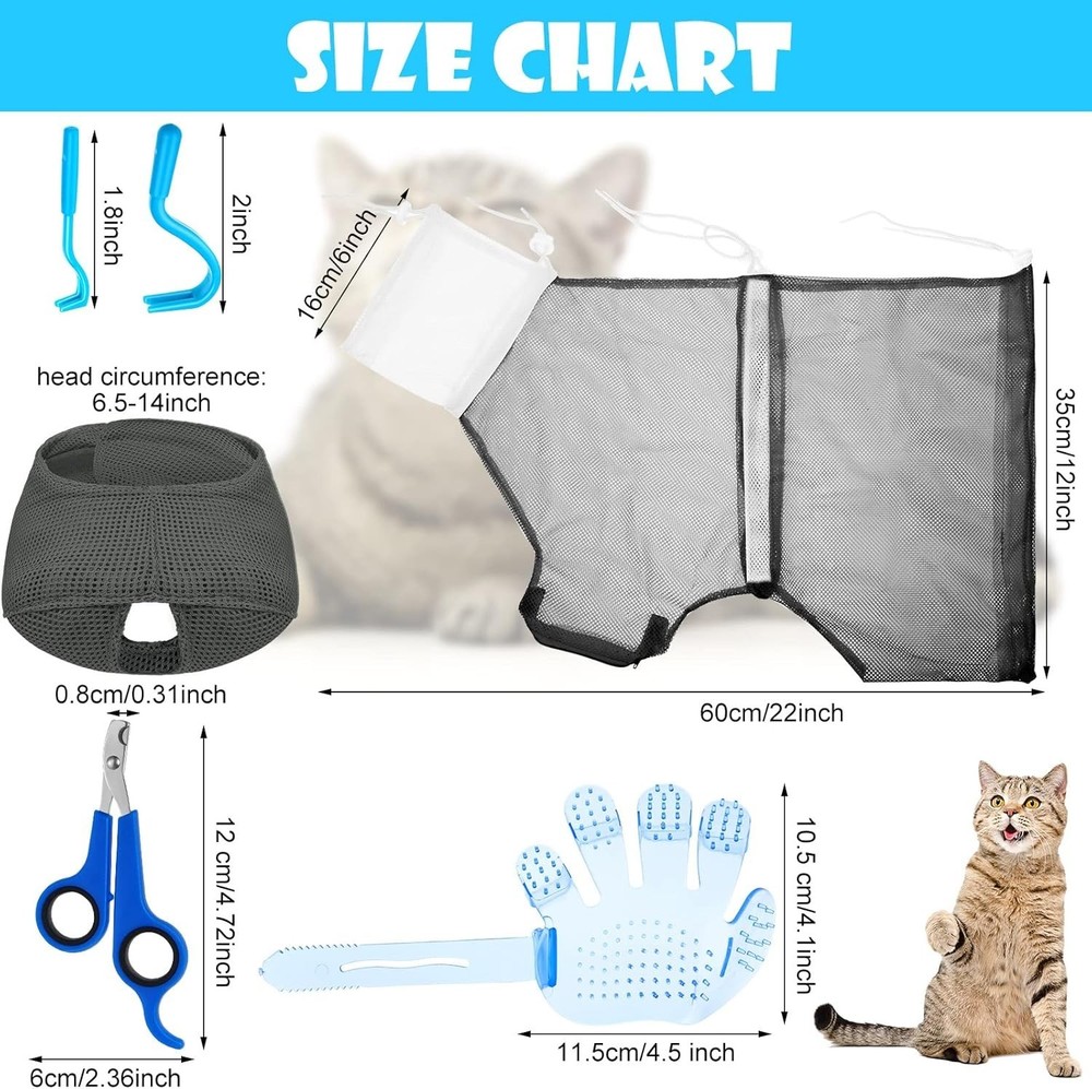 5-Piece Cat Bathing Set: Adjustable Grooming Bag, Muzzle & Clipper Essentials
