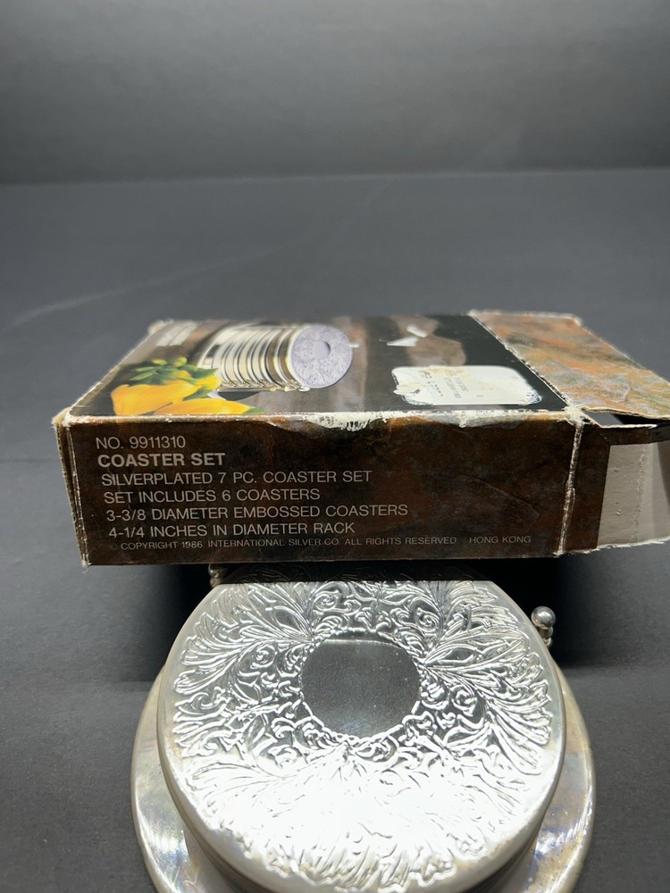 International Silver Co. Silver Plated 6 Pc Coaster Set With Holder