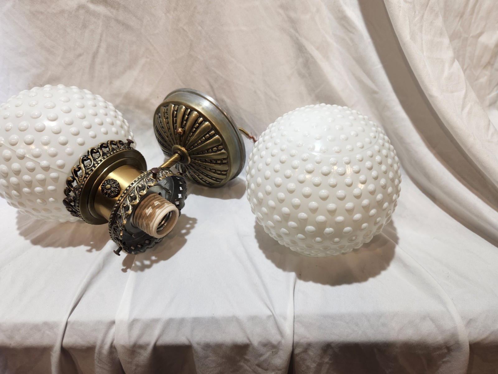 Vintage Scroll Double Hobnail Crown Globes Bathroom Vanity Wall Light Fixture