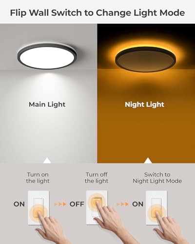 2Pack Dimmable Flush Mount Ceiling Light Fixture with Night Light, 18W Black