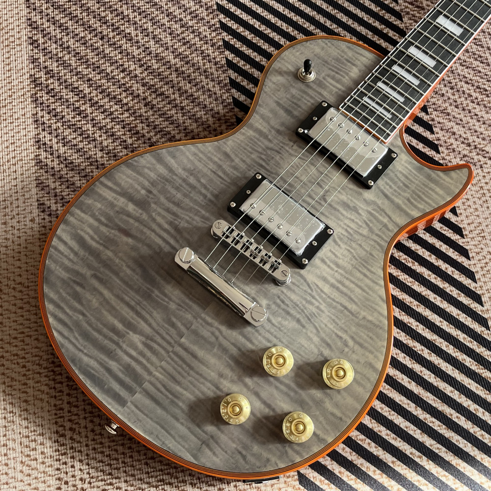 Custom Shop Gray Electric Guitar orange logo and binding in stock free shipping