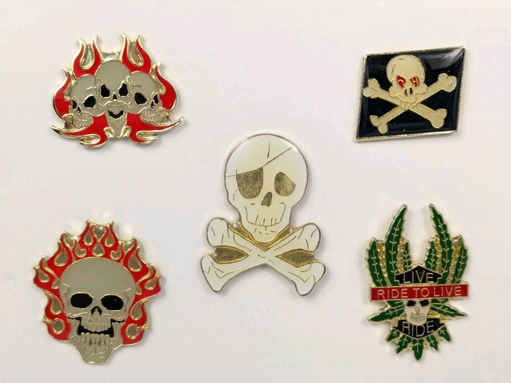 Skull Biker Motorcycle Pin Collection New Old Stock