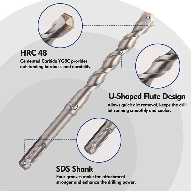 17PC SDS-Plus Rotary Hammer Drill Bits and Chisel Set for Concrete Stone