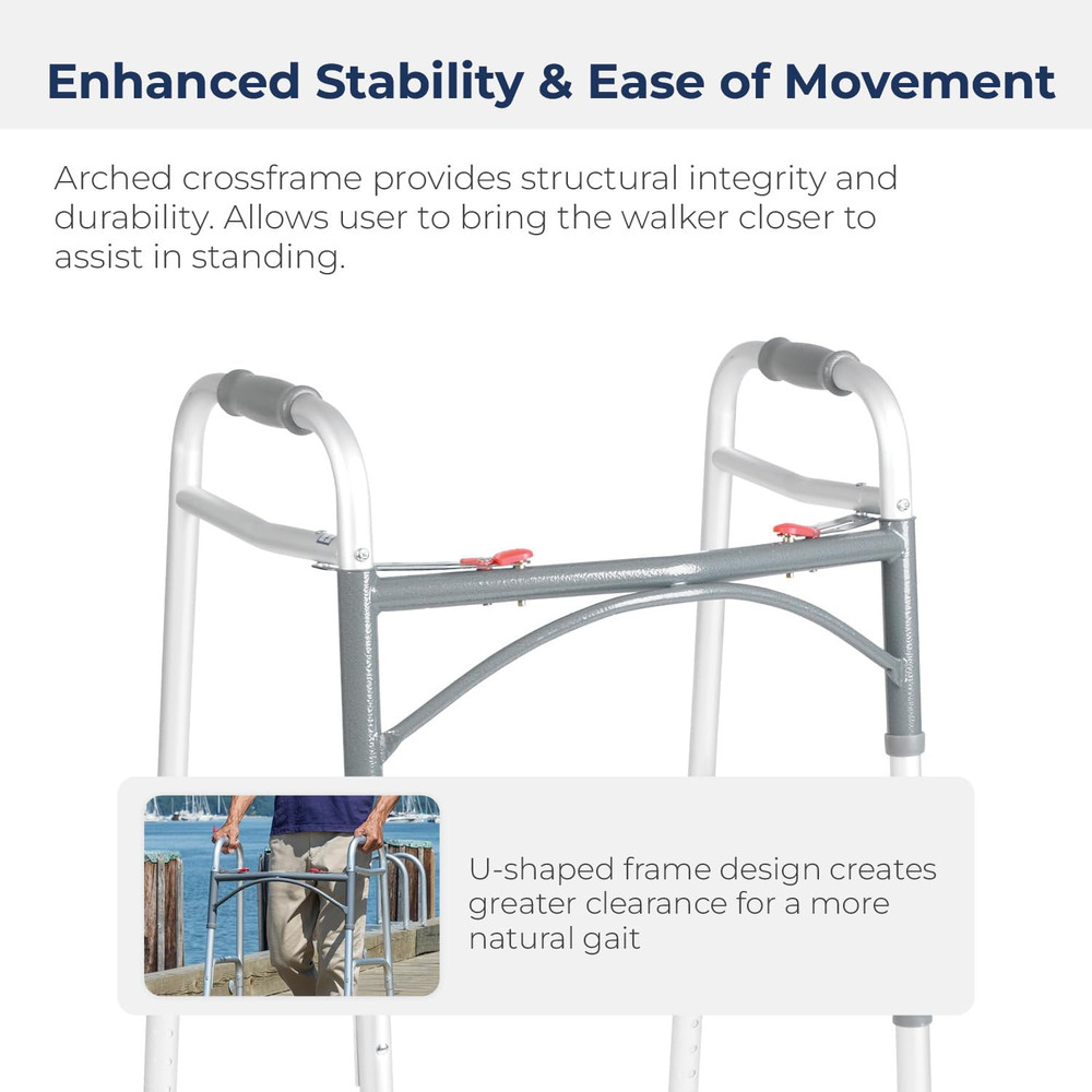 2-Button Standard Foldable Walker for Seniors & Adults - Adjustable Legs - Light