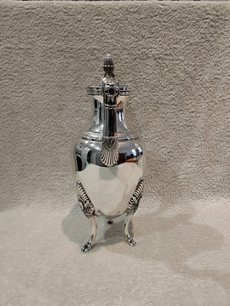 Magnifcent 1990 silver-plated tripod coffee pot Christofle Malmaison variant
