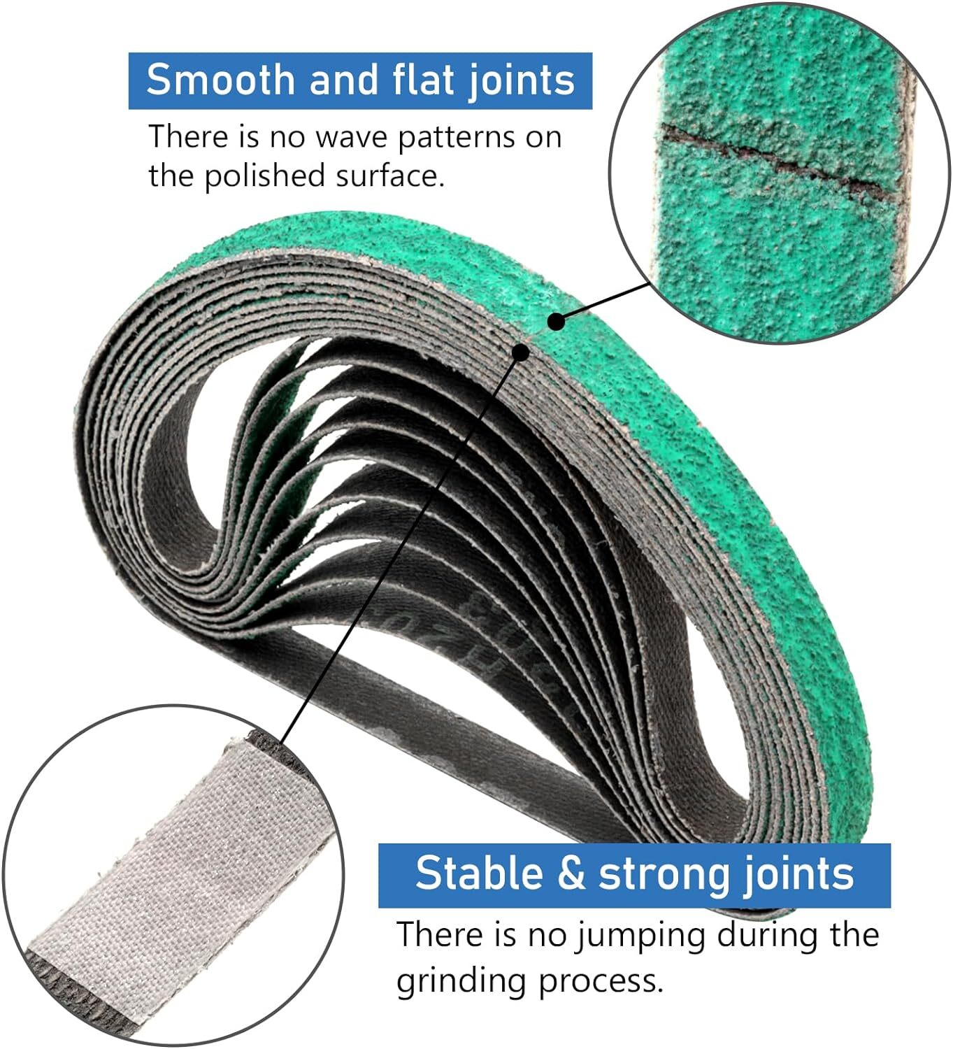 SATC 10 Pack 1/2" x 18" Zirconia Sanding Belts 36 Grit for Air File Belt Sander