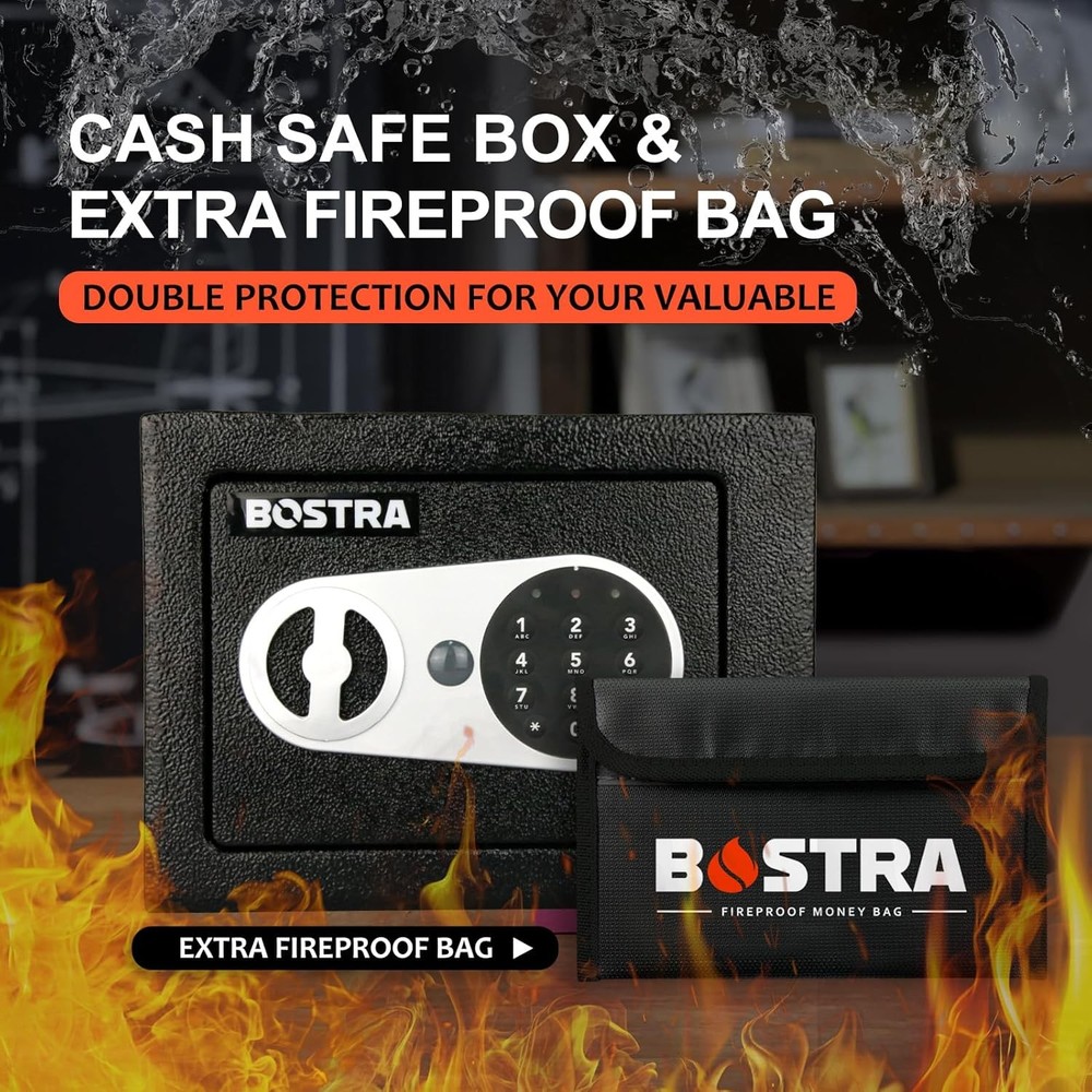 Bostra Fireproof Safe Box with Sensor Light & 0.23 Cubic Feet, Silver