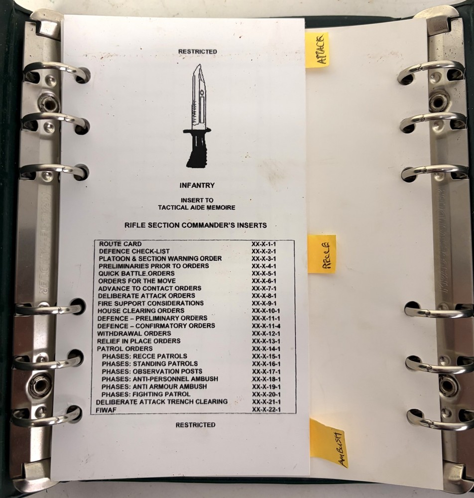 British Military Plastic Folder with Section Commanders Insert Aide Memoire