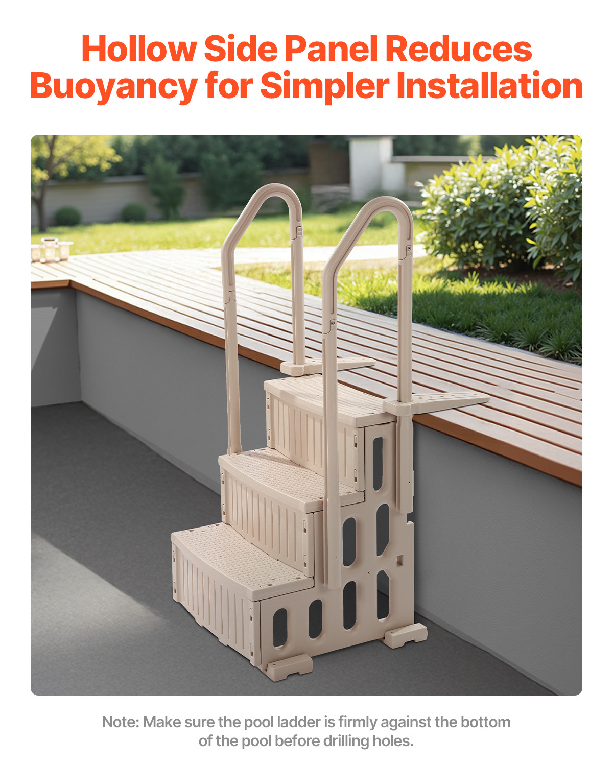 3-Step Taupe Pool Ladder of Double Handrails Supports 400 lb for 36-48 In Pools